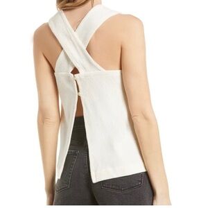 madewell white criss cross open back jaquard ottoman